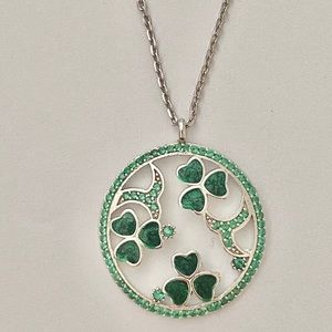 925 Silver clover necklace green enamel green cz stones